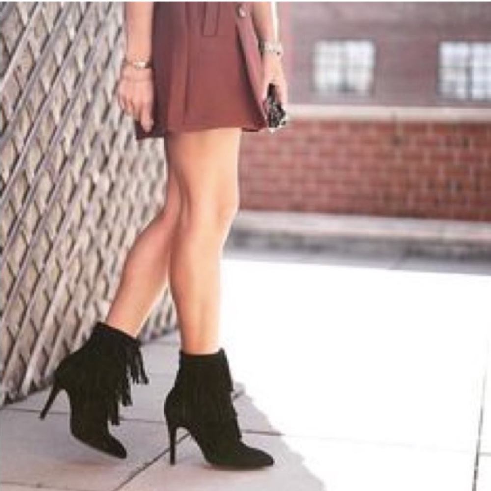 Fringe Heeled Booties in Kid Suede